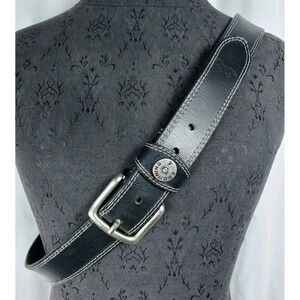 Browning Black Leather Belt Double Stitching Silver Frame Buckle Size 1.5"x40"